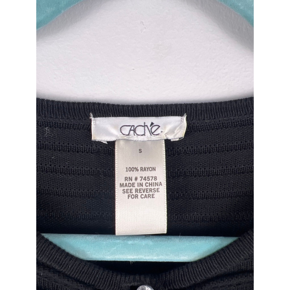 Cache Black Textured Knit Cardigan Sweater Small Rhinestone Button Y2K - Picture 2 of 5